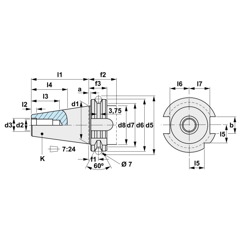 Adaptor fara orificiu de trecere DIN 69871 AD  - schita