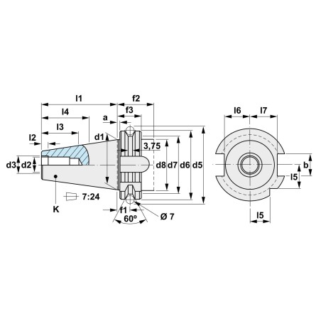 Adaptor fara orificiu de trecere DIN 69871 AD  - schita
