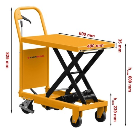 Masa cu lift mobila hidraulica Cormak TA15 - dimensiuni